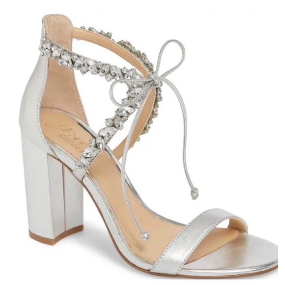 Badgley Mischka Jewel Thamar Crystal Strappy Block Heel | Color: Silver |NEW/NIB - Picture 1 of 16